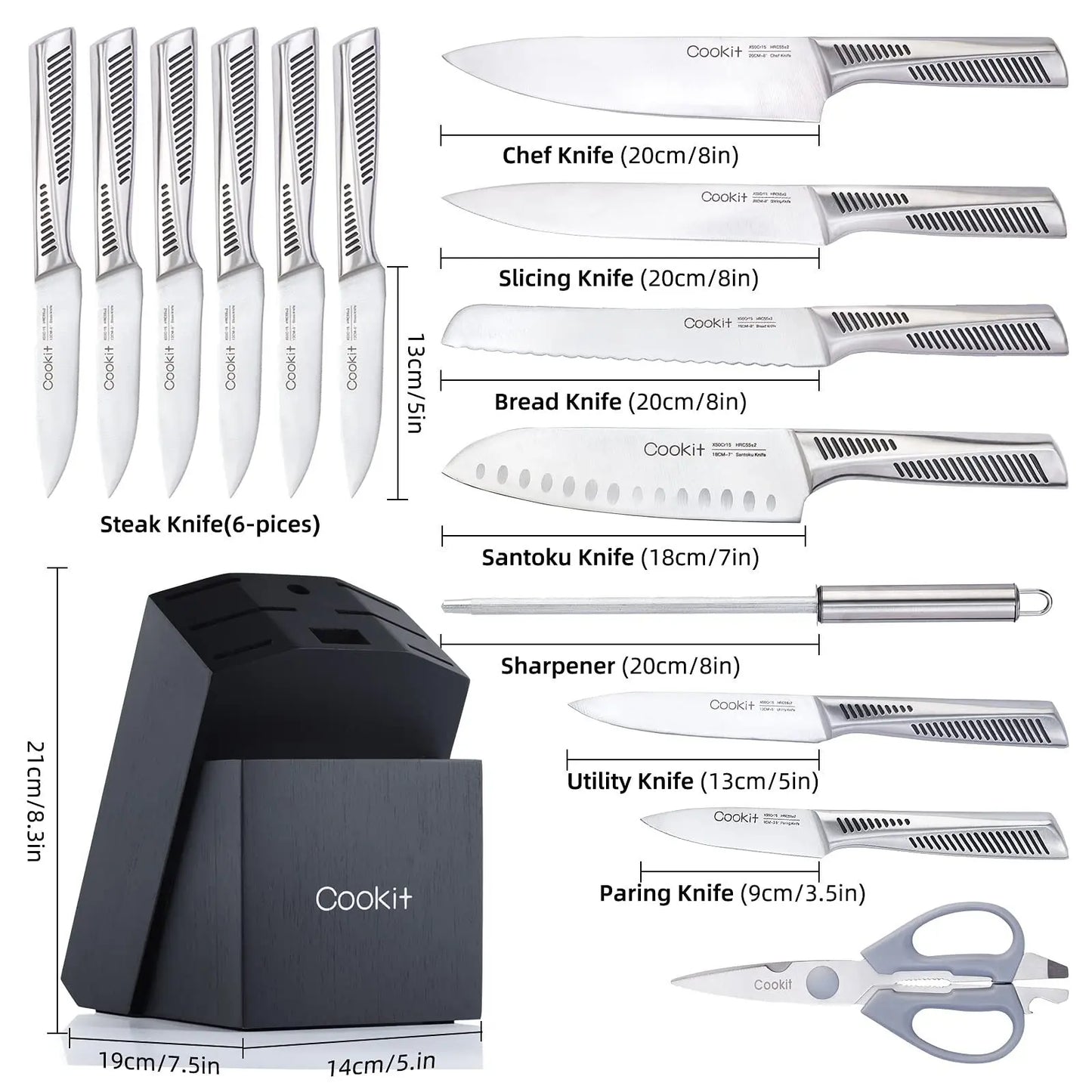 Kitchen Knife Set, 15 Piece with Block My Store
