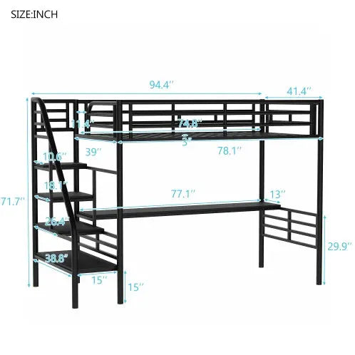 Metal Loft Bed Frame With Desk, No Box Spring Needed,Twin ,Black My Store