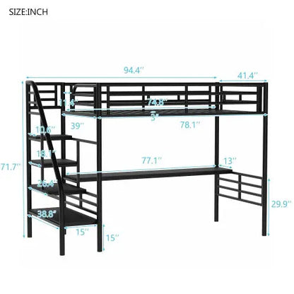 Metal Loft Bed Frame With Desk, No Box Spring Needed,Twin ,Black My Store