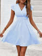 Women's Mini Dress V Neck Flutter Sleeve Striped Smocked Waist A Line Short Summer Dress Inkedjoy