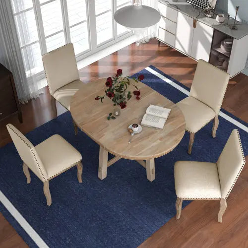 5-piece Farmhouse Wooden Dining Table Set My Store