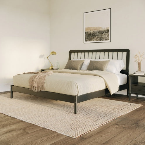 Mid-Century Modern Solid Wood King Spindle Bed Black My Store