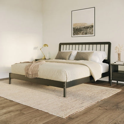 Mid-Century Modern Solid Wood King Spindle Bed Black My Store