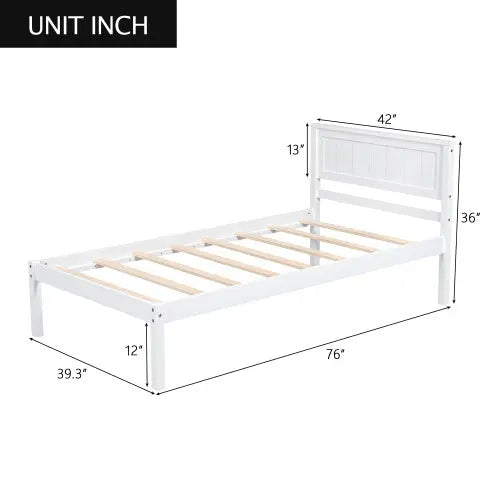 Platform Bed Frame With Headboard, Wood Slat Support, No Box Spring Needed,Twin, White My Store