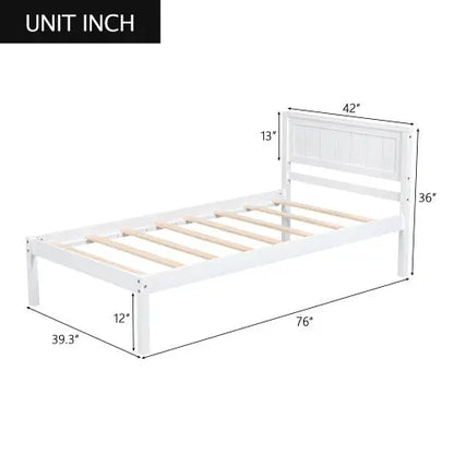 Platform Bed Frame With Headboard, Wood Slat Support, No Box Spring Needed,Twin, White My Store