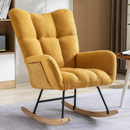 Rocking Chair With Pocket, Soft Teddy Fabric Rocking Chair For Nursery, Comfy Wingback Golider Rocking Chair With Safe Solid Wood Base For Living Room Bedroom Balcony Cannot Be Sold On Temu My Store