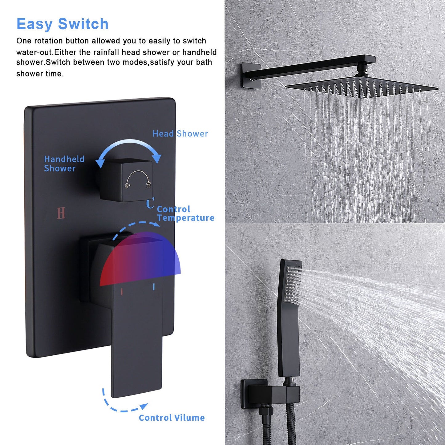Shower System Shower Faucet Combo Set Wall Mounted With 10" Rainfall Shower Head And Handheld Inkedjoy