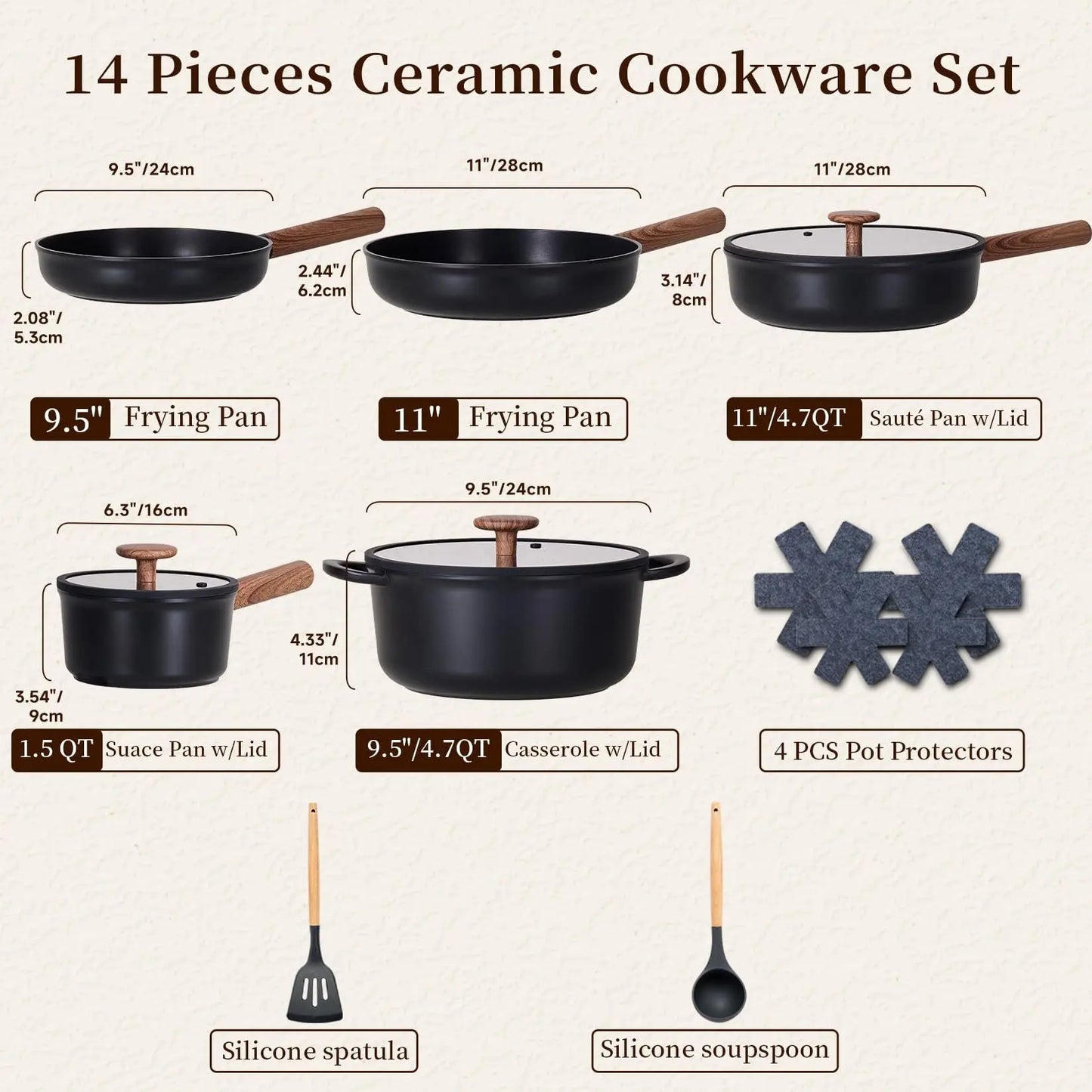 Ceramic Cookware Sets 15 Pcs Non Stick My Store