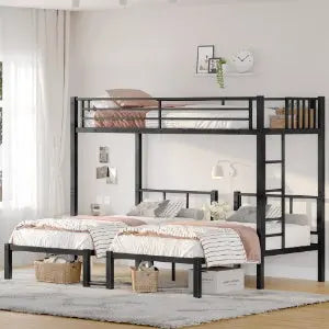 Twin Over Twin & Twin Bunk Beds For 3, Twin XL Over Twin & Twin Bunk Bed Metal Triple Bunk Bed, Black My Store