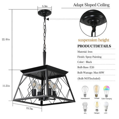 4 Lights Farmhouse Chandelier For Dining Room Black Inkedjoy
