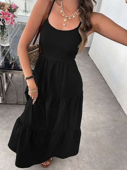 Women's Summer Sleeveless Tie-Bow Dress - Casual Beach Vacation Flowy Maxi Sundress Inkedjoy