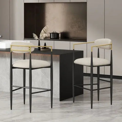 Barstools Set Of 2, Counter Height Upholstered Bar Stools With Back For Kitchen Island, Beige Faux PU Leather Seating Black Iron Legs 260LBS Weight Capacity My Store