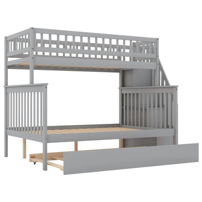 Twin Over Full Bunk Bed With Trundle And Staircase,Gray My Store