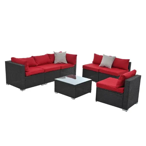 Patio Furniture PE Rattan And Tempered Glass Table My Store