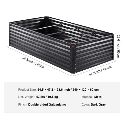 Galvanized Raised Garden Bed Planter Box 94.5x47.2x23.6inch Flower Vegetable Inkedjoy