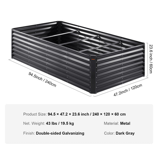 Galvanized Raised Garden Bed Planter Box 94.5x47.2x23.6inch Flower Vegetable Inkedjoy