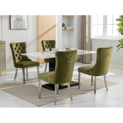 High-end Tufted Solid Wood Contemporary Velvet Upholstered Dining Chair With Chrome Stainless Steel Plating Legs,Nailhead Trim,Set Of 2 My Store