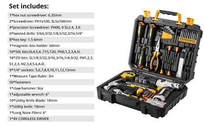 DEKO 126 Piece Power Tool Combo Kits with 8V Cordless Drill, 10MM 3/8'' Ohberri