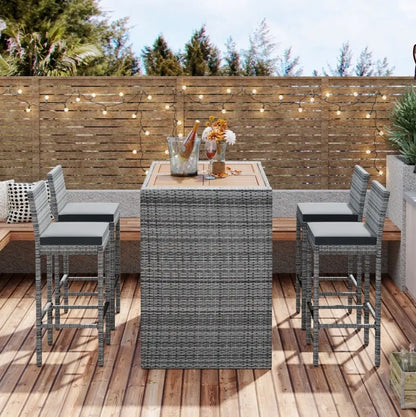 5-Piece Outdoor Patio Wicker Bar Set With Bar Height Chairs & Non-Slip Feet My Store