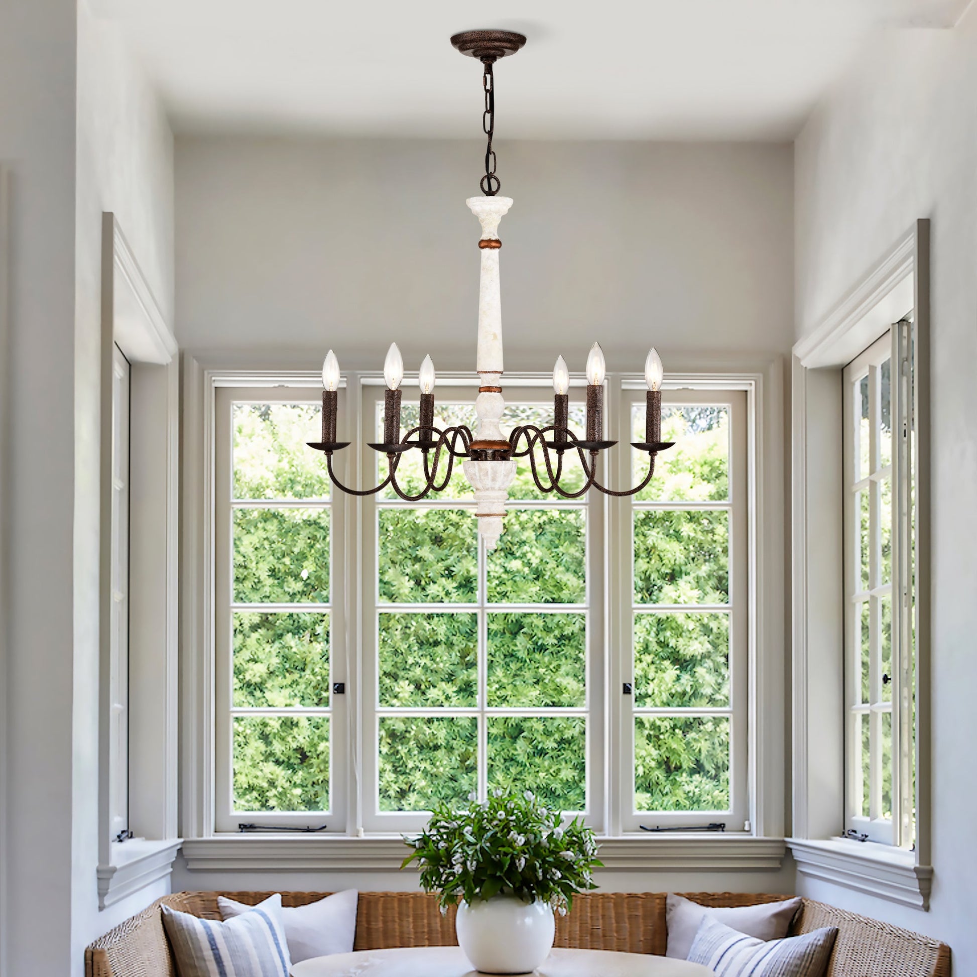 Retro White And Rust Color Chandelier With Light Fixture 6 Light E12 Inkedjoy