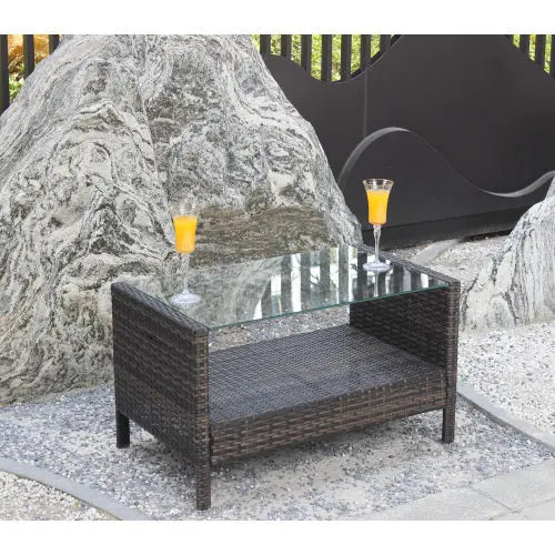 Outdoor Patio Furniture Coffee Table With Clear Tempered Glass My Store