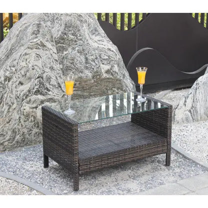 Outdoor Patio Furniture Coffee Table With Clear Tempered Glass My Store