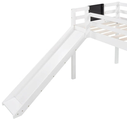 Twin Loft Bed With Slide, Stair, Chalkboard - White My Store