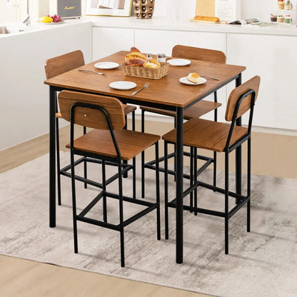 5 Pieces Industrial Dining Table Set With Counter Height Table And 4 Bar Stools My Store