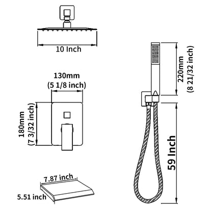 Brushed Nickel Faucet Set 10 Inch Square Rainfall Shower Head With Handheld Sprayer And Waterfall Inkedjoy
