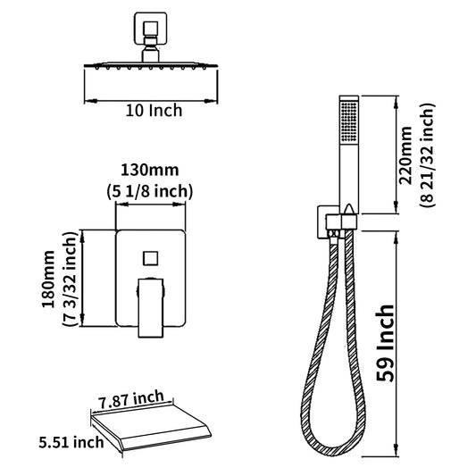 Brushed Nickel Faucet Set 10 Inch Square Rainfall Shower Head With Handheld Sprayer And Waterfall Inkedjoy