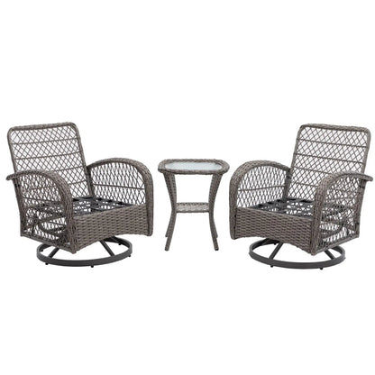 3pc Outdoor Swivel Rocker Patio Chairs 360  Rocking Set With Thick Cushions My Store