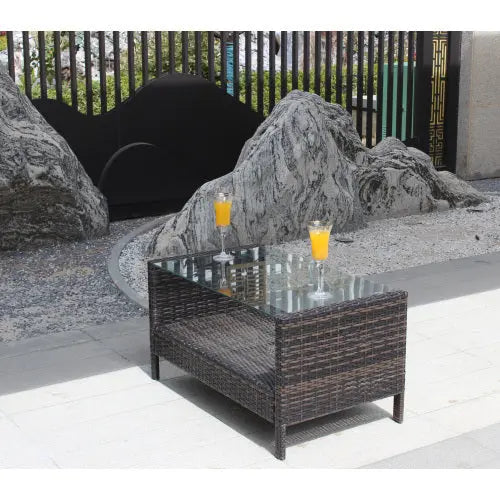 Outdoor Patio Furniture Coffee Table With Clear Tempered Glass My Store