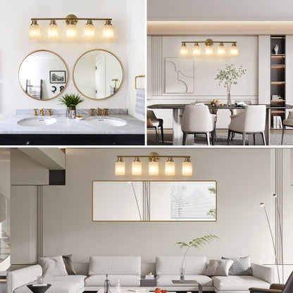 5 Lamps Gold Bathroom Vanity Lamp, Frosted Glass Shade, Modern Wall Mounted Lighting Inkedjoy