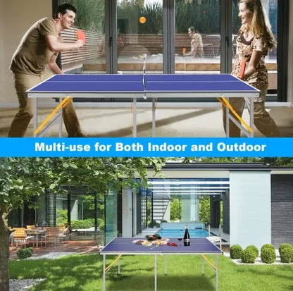 6ft Mid-Size Table Tennis Table Foldable Portable Ping Pong Table Set For Indoor  Outdoor Games With Net, 2 Table Tennis Paddles And 3 Balls My Store