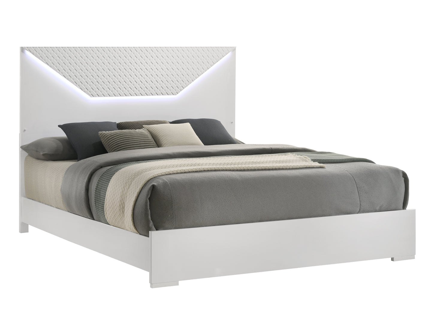 Modern 4-Pc King Bedroom Set with LED Headboard- White - Ohberri