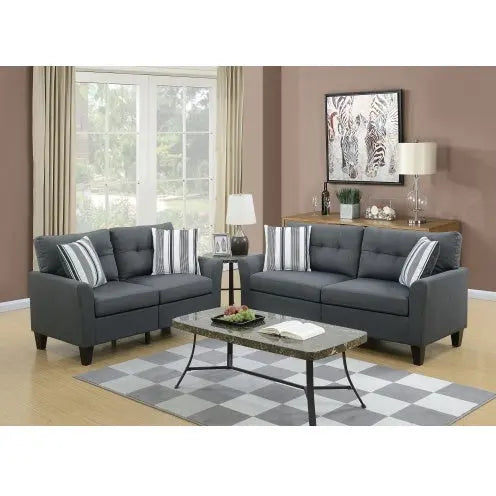 Living Room Furniture 2pc Sofa Set Sofa And Loveseat Charcoal Glossy Polyfiber Plywood Solid Pine My Store