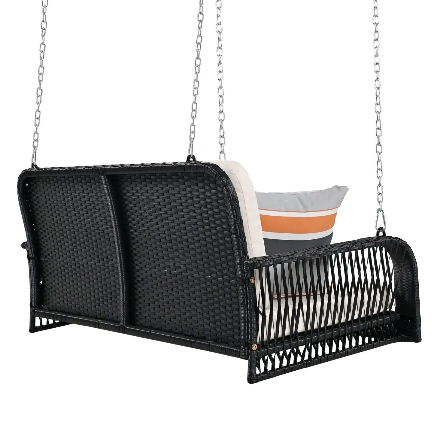 GO PE Wicker Porch Swing, 2-Seater Hanging Bench With Chains, Patio Furniture Swing For My Store