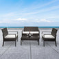 4pcs Armrests Fully Woven Brown Embossed 1 Double Seat 2 Single Seat 1 Tea Table Woven Rattan Sofa Inkedjoy
