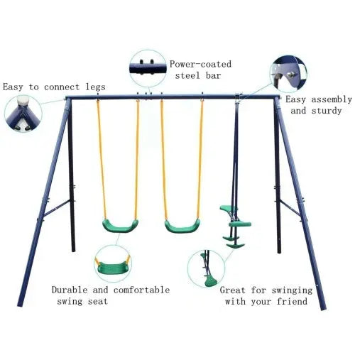 Children's Outdoor Metal Swing Set With Glider My Store