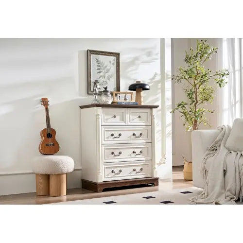 Farmhouse Style 5 Drawer Dresser Chest With Base Wooden Rustic My Store