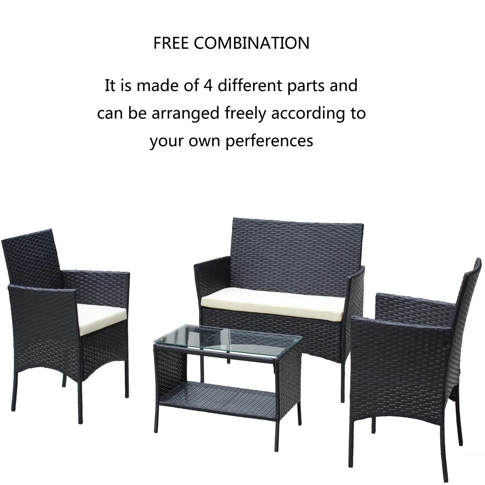 4PC Rattan Patio Set Outdoor Cushioned Wicker Sofa - Beige My Store