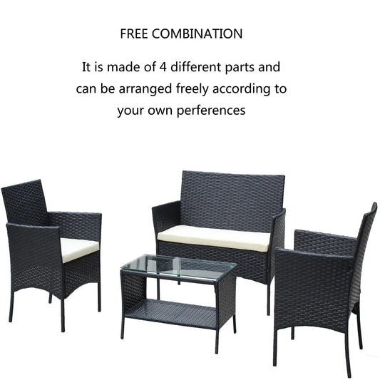 4PC Rattan Patio Set Outdoor Cushioned Wicker Sofa - Beige My Store