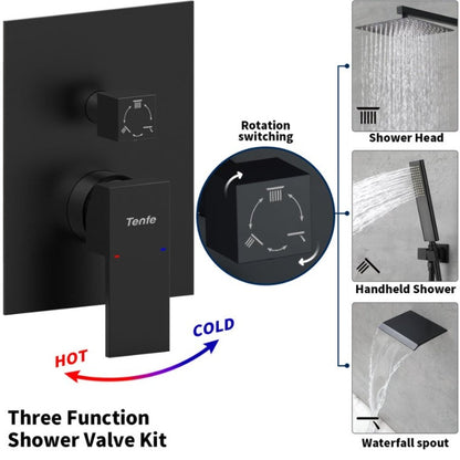 Matte Black Shower System 12 Inch Rain Shower Head With Handheld Spray Inkedjoy
