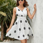Ladies Sleeveless White Polka Dot Dress Inkedjoy