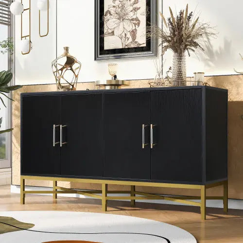 Four Door Cabinet With Metal And Crossed Leg Design My Store