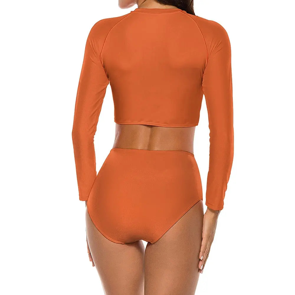 Long Sleeve Crew Neck Ladies Bikini Swimsuit Inkedjoy
