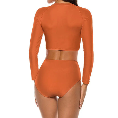 Long Sleeve Crew Neck Ladies Bikini Swimsuit Inkedjoy