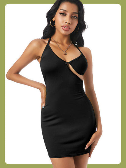Women Sexy Bodycon Party Dresses Backless Spaghetti Straps Bra Cutout Jersey Halter Naughty Clubwear Inkedjoy