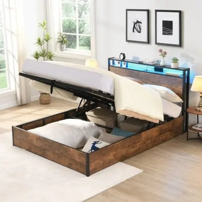 Wooden Platform Bed Frame With Lifting And Charging Station My Store