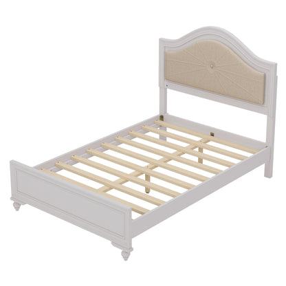 3 Pieces Bedroom Sets Full Size Wood Bed with Hidden LED Light Upholstered Headboard + 2 Nightstands, Cream Grey - Ohberri